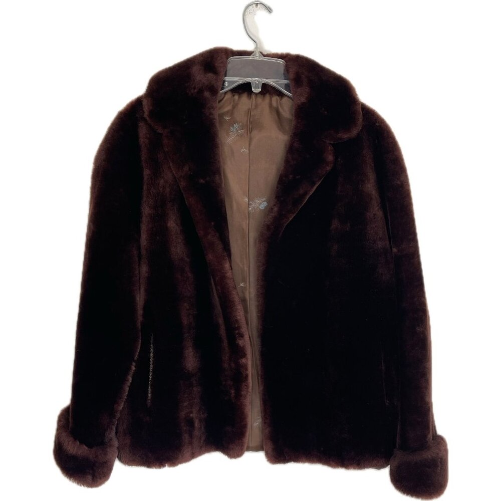 Vintage 40s 50s Mouton Fur Coat Jacket Dark Brown